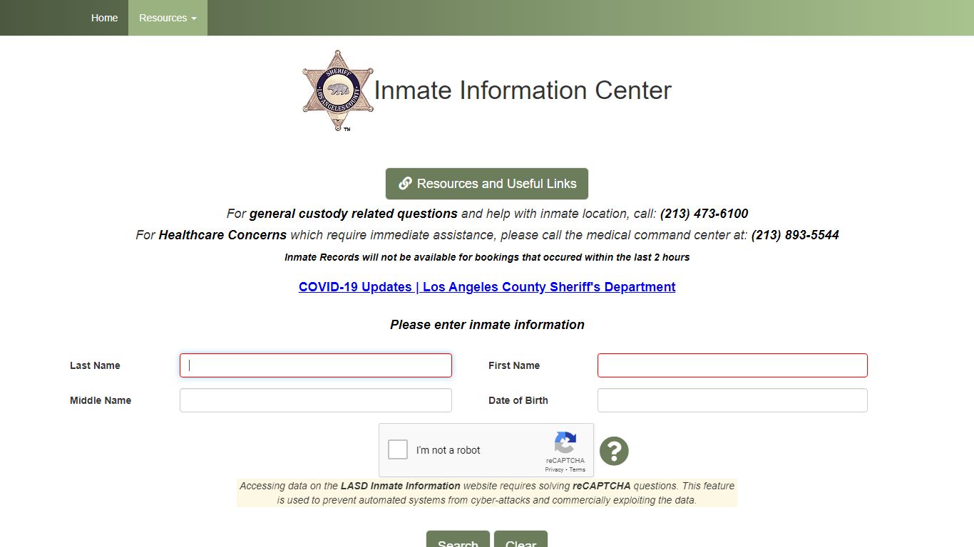 Portal Home - Inmate Information Center - Los Angeles County Sheriff's ...