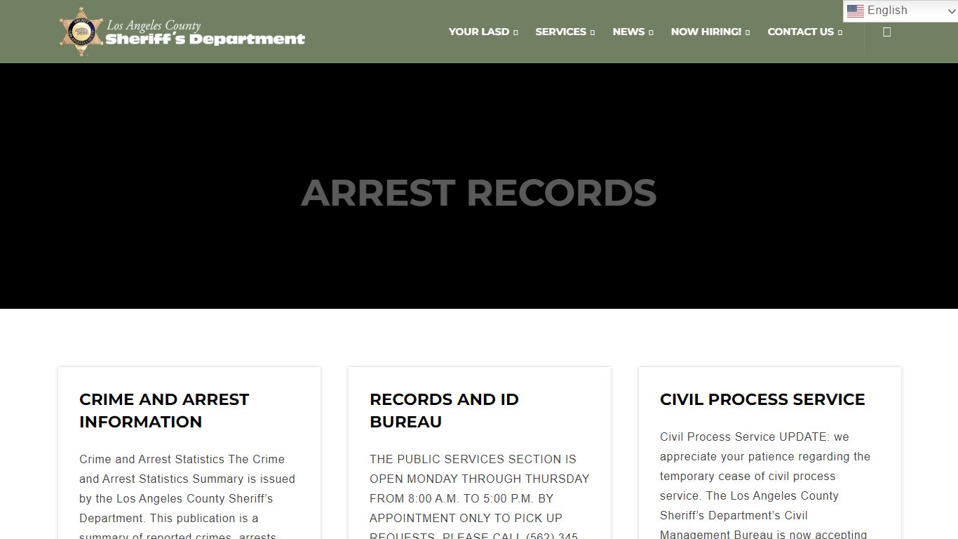 Arrest records - Los Angeles County Sheriff's Department