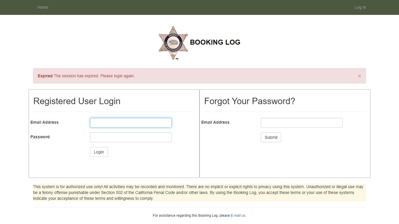 BOOKING LOG - Los Angeles County Sheriff's Department